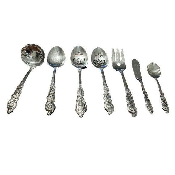 Oneida Deluxe 6 Piece Serving Set Barcelona Floral Swirl Stainless Steel - Picture 1 of 7